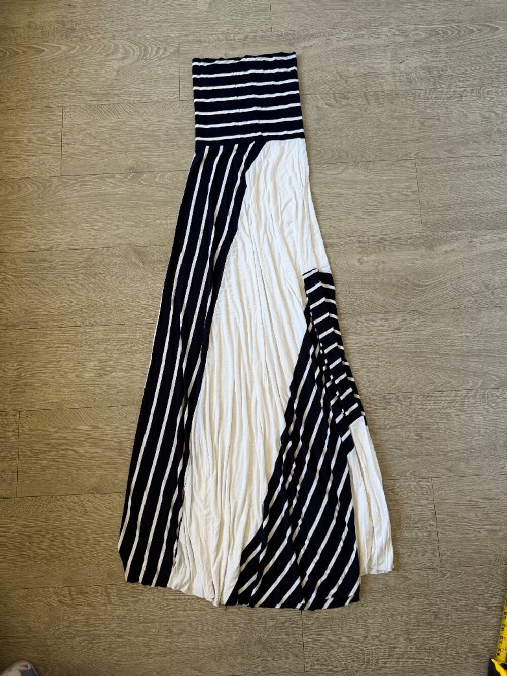 ANGL Black White Striped Colorblock Strapless Maxi Dress S